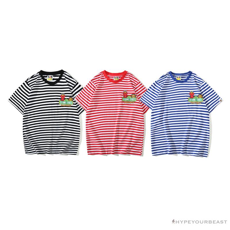 BAPE Baby Milo Sesame Street Striped Tee Shirt 'RED'