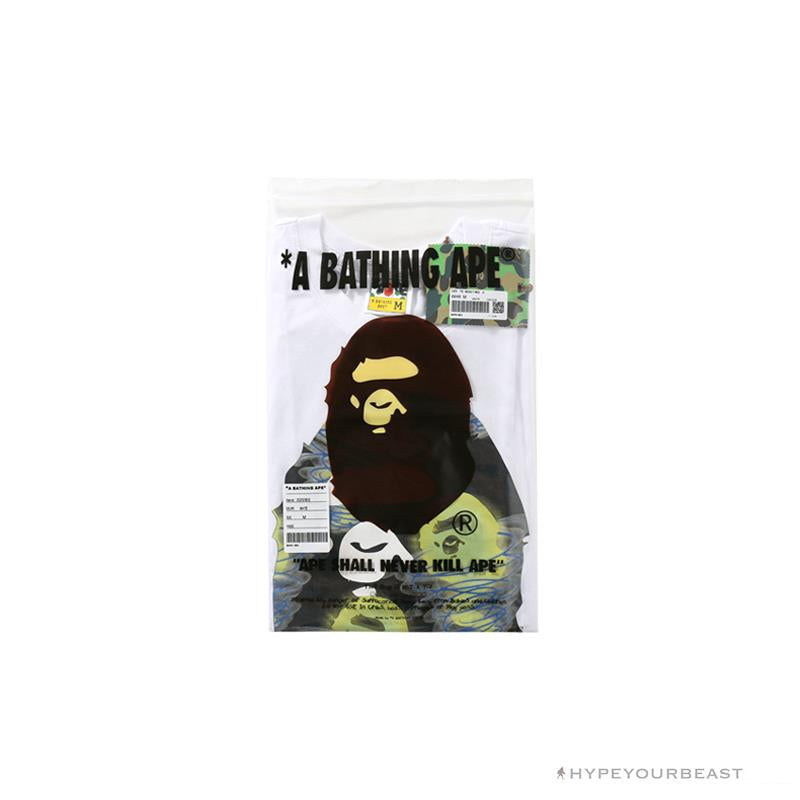BAPE Green Ape Head Blue Storm Tee Shirt 'WHITE'