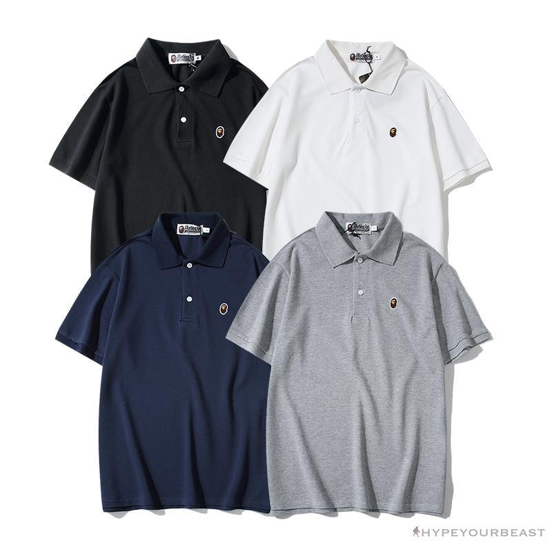 BAPE Solid Color Versatile Embroidered Ape Head Small Badge Polo Shirt 'WHITE'