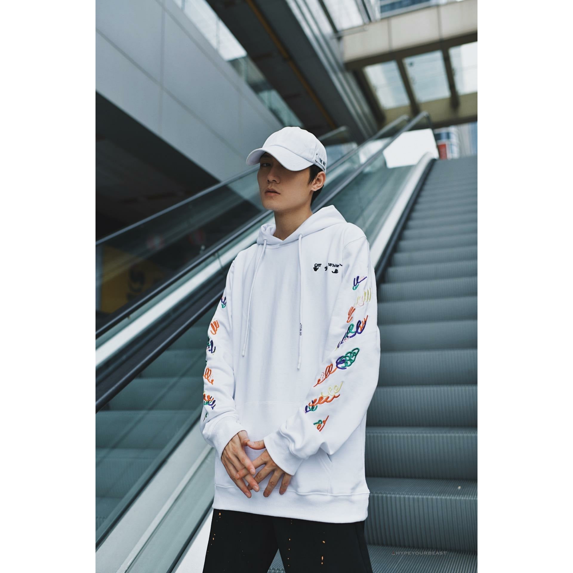 Off White Hoodie Embroidered White