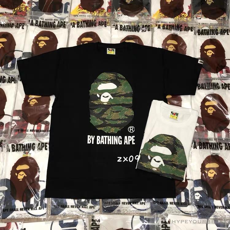 BAPE Tiger Pattern Camouflage Ape Man Initial Print Tee Shirt 'BLACK'