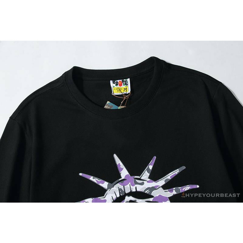 BAPE NYC New York Limited Purple Camouflage Ape Head Tee Shirt 'BLACK'