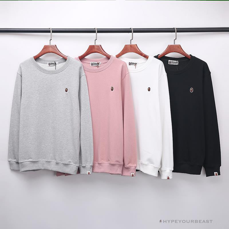 BAPE Classic Ape Head Embroidered Long Sleeve Shirt 'GREY'
