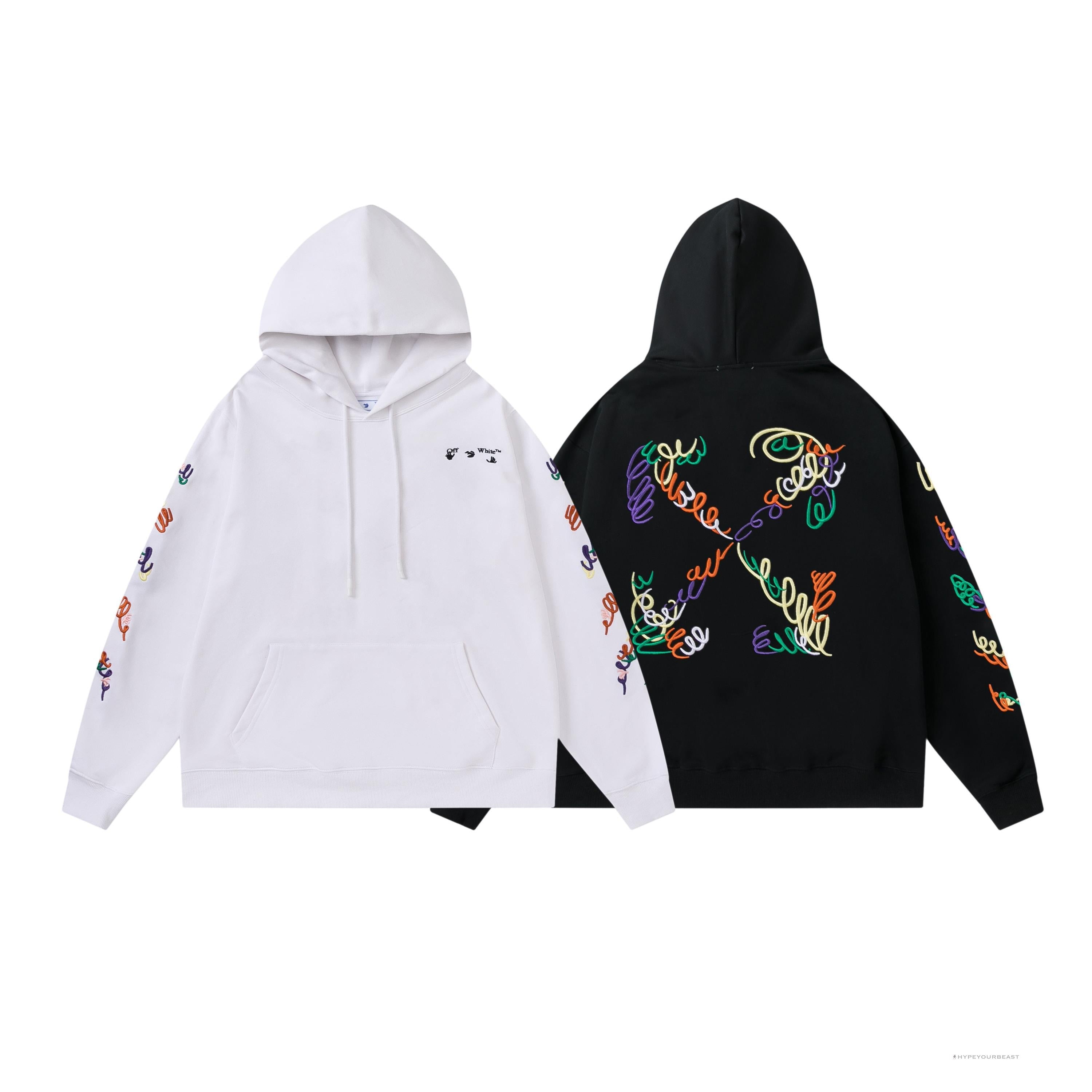 Off White Hoodie Embroidered White