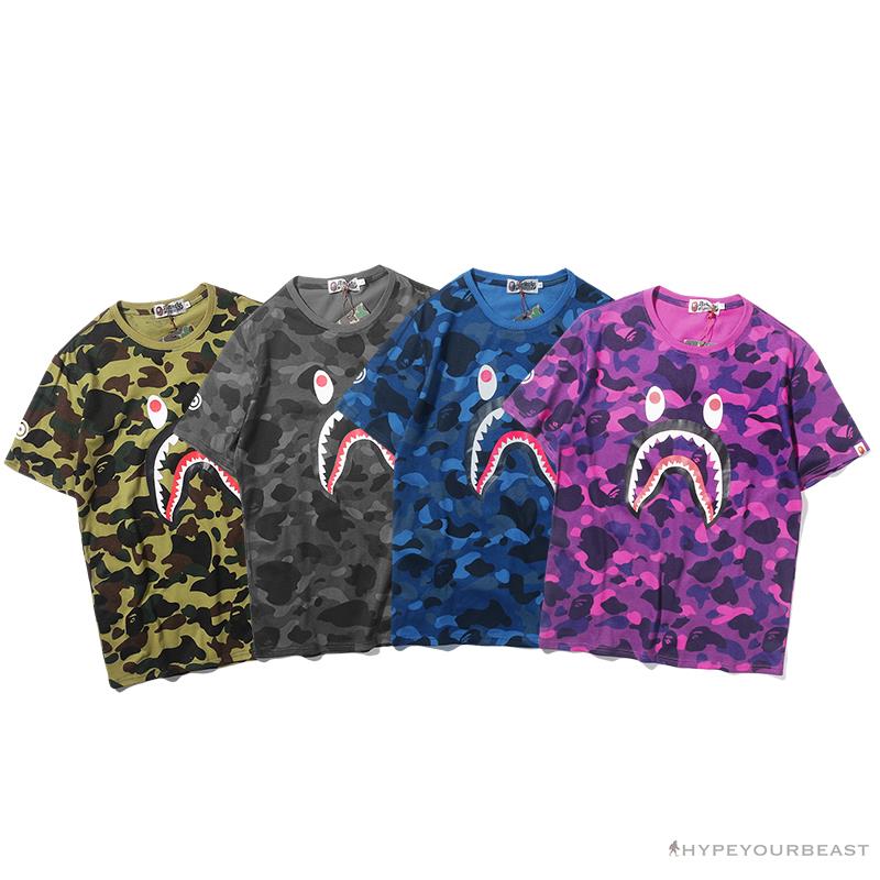 BAPE Camouflage Shark Head Classic Cotton Short Sleeve Tee Shirt 'BLUE'