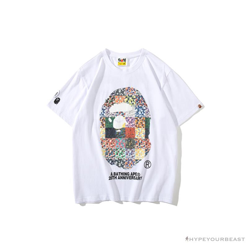 BAPE Ape Man Head 28th Anniversary Camouflage Color Block Tee Shirt 'WHITE'