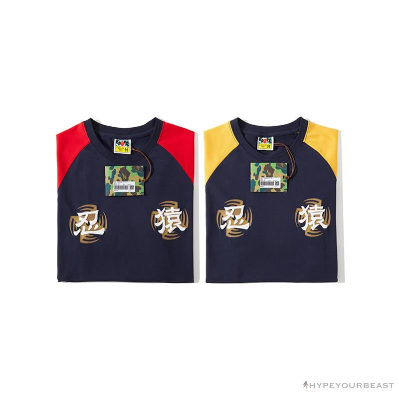 BAPE Japanese Ninja Ape Man Raglan Sleeve Color Block Tee Shirt 'RED'