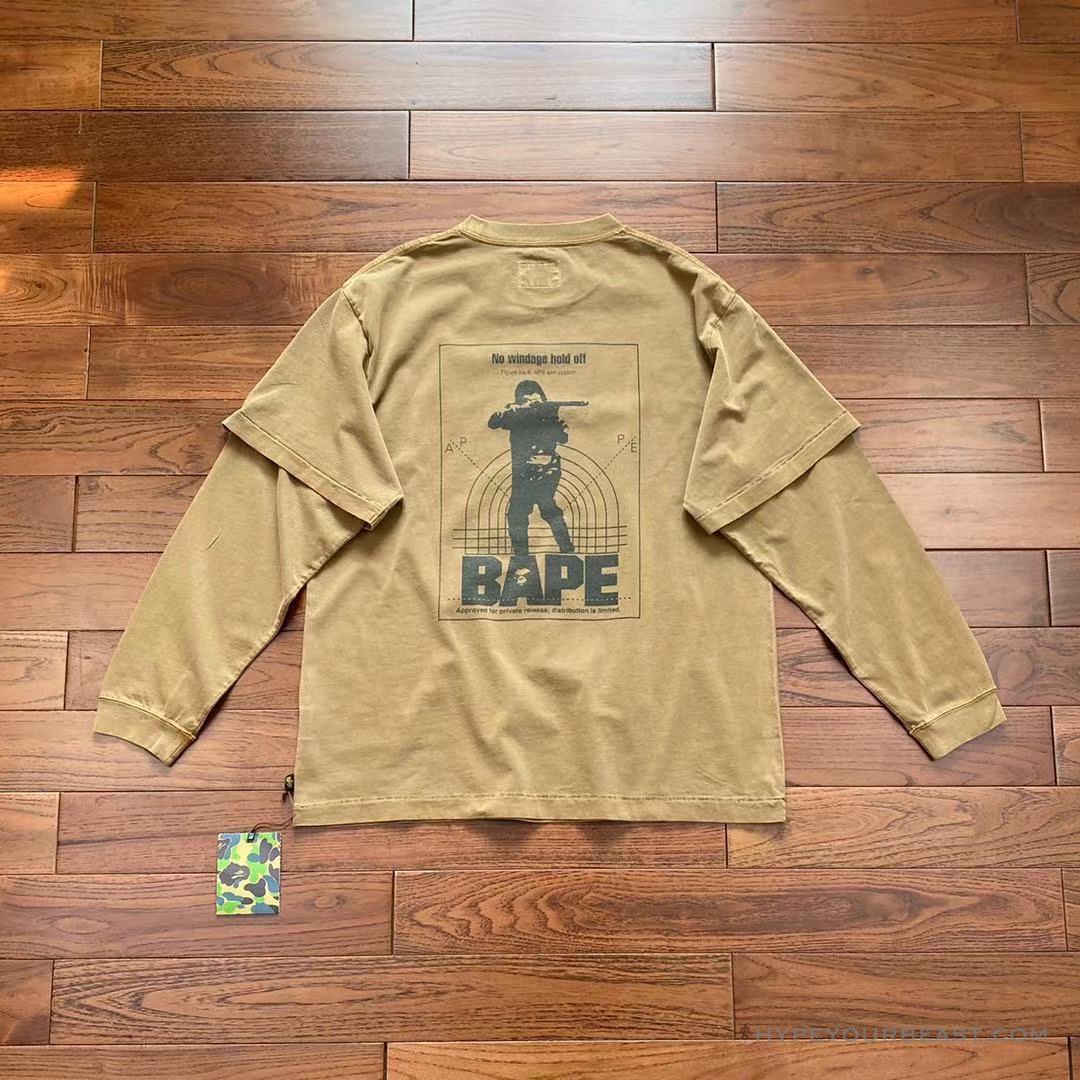 Bape Long Sleeve Tee Shirt Brown