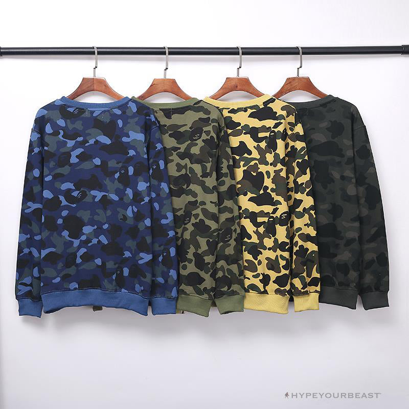 BAPE Classic Ape Head Embroidered Camouflage Long Sleeve Shirt 'GREY'