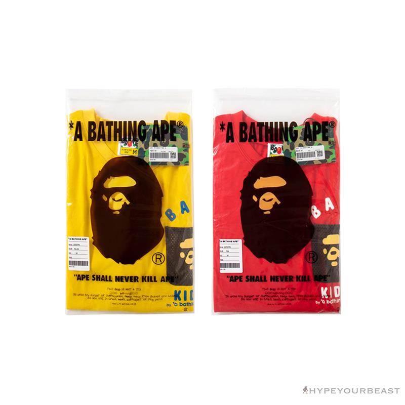 BAPE KIDS Small Net Pocket Ape Man Head Tee Shirt 'RED'