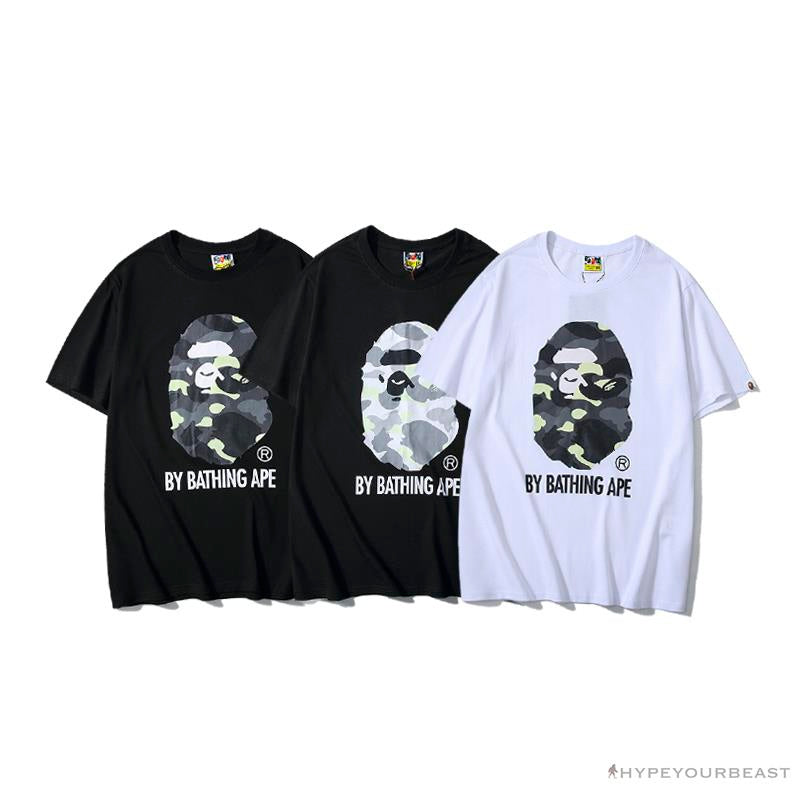 BAPE Luminous Spots Camouflage Great Ape Man White Head Cotton Short Sleeve Tee Shirt 'BLACK'
