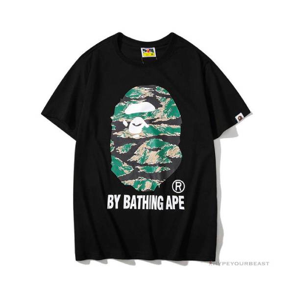 BAPE Tiger Pattern Camouflage Ape Man Initial Print Tee Shirt 'BLACK'