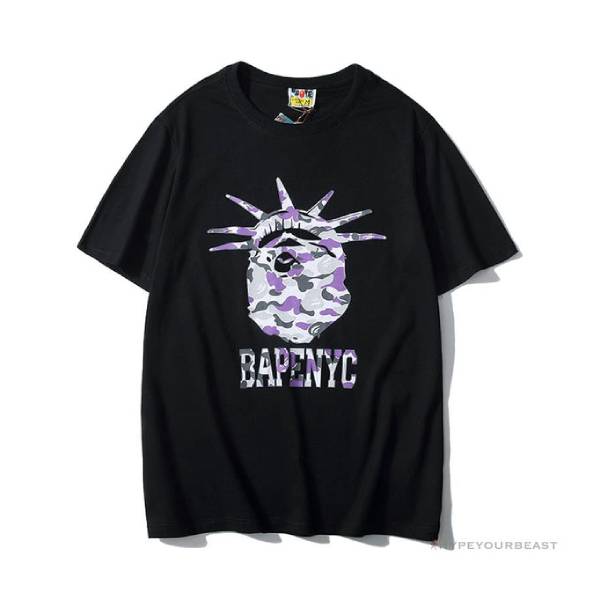 BAPE NYC New York Limited Purple Camouflage Ape Head Tee Shirt 'BLACK'