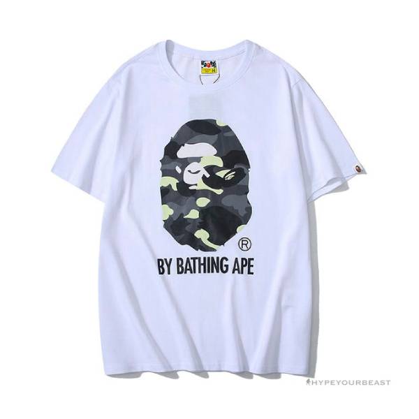 BAPE Luminous Spots Camouflage Great Ape Man Black Head Cotton Short Sleeve Tee Shirt 'WHITE'