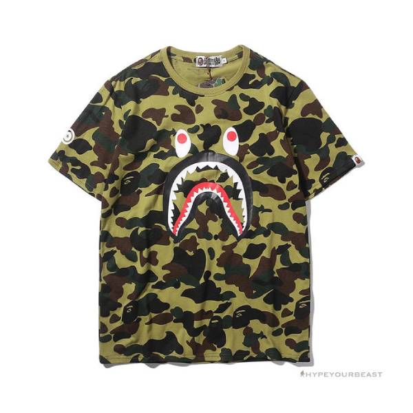 BAPE Camouflage Shark Head Classic Cotton Short Sleeve Tee Shirt 'GREEN'