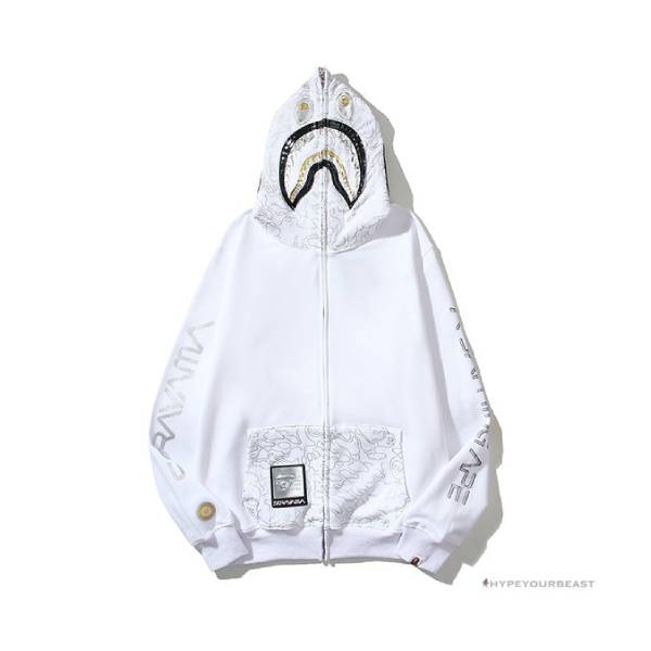 Bape Sta Shark Full Zip Up Hoodie White