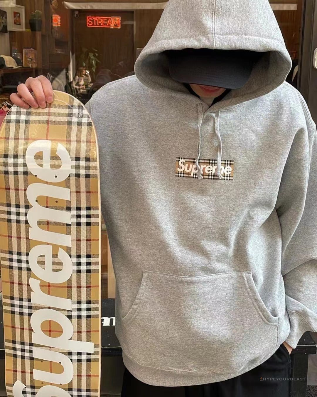 Supreme X Brbrry Box Logo Hoodie Grey