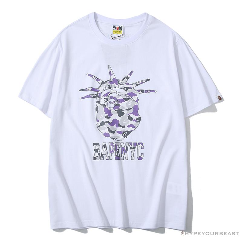 BAPE NYC New York Limited Purple Camouflage Ape Head Tee Shirt 'WHITE'