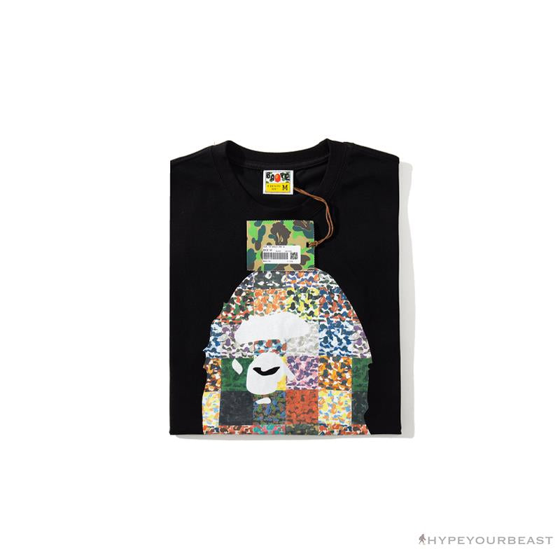 BAPE Ape Man Head 28th Anniversary Camouflage Color Block Tee 'BLACK'