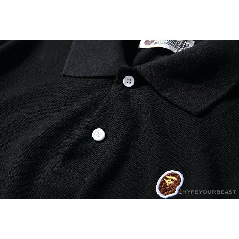 BAPE Solid Color Versatile Embroidered Ape Head Small Badge Polo Shirt 'BLACK'
