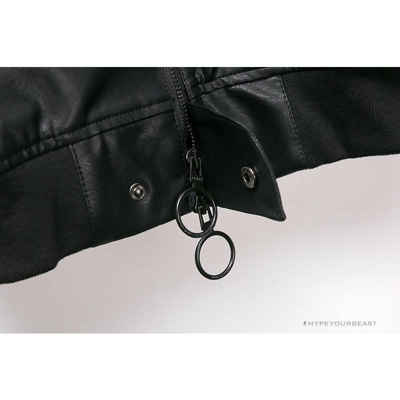 OFF-WHITE 20FW New Logo Hooded Leather Jacket Black