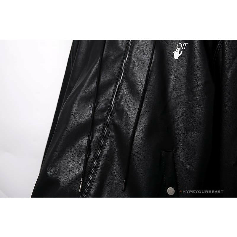 OFF-WHITE 20FW New Logo Hooded Leather Jacket Black