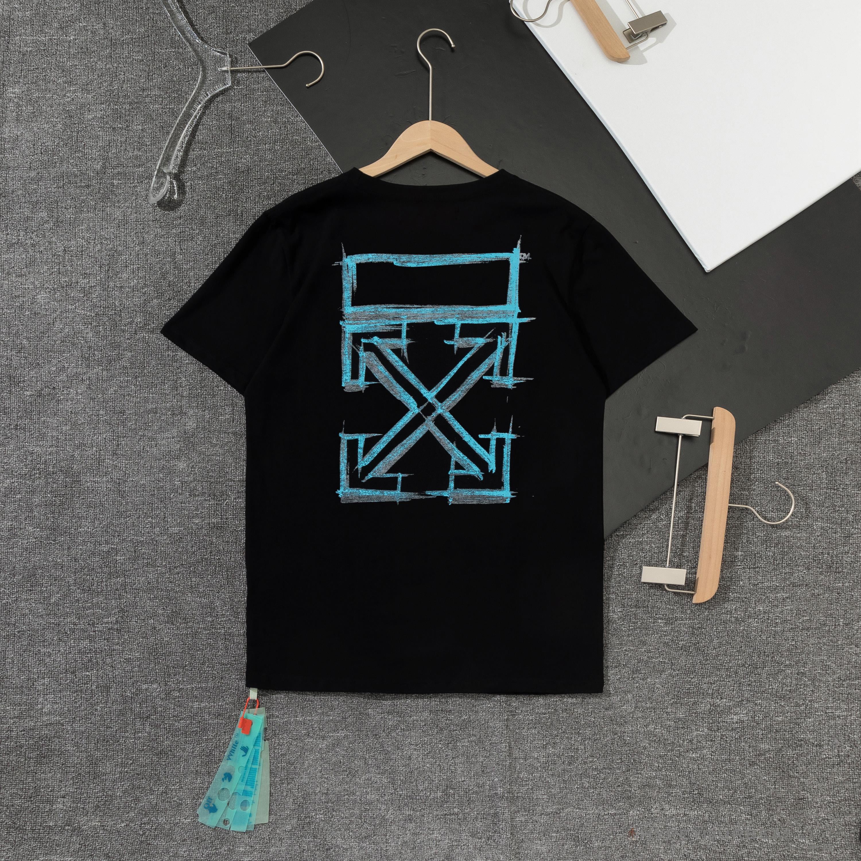 OFF-WHITE Light Blue Marker Draw Pattern Tee Shirt 'BLACK'
