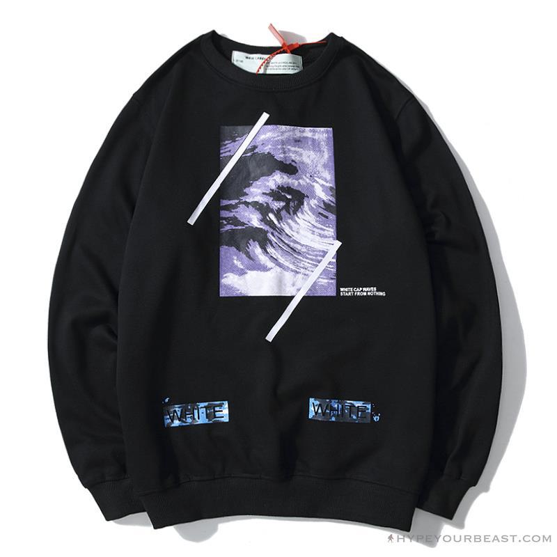 OFF-WHITE Classic Wave Oil Painting Cotton Terry Long Sleeve Shirt 'BLACK'