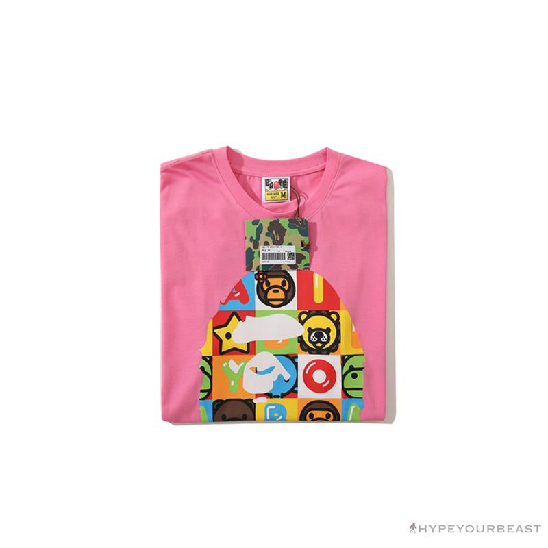 BAPE Baby Milo Color Square Ape Head Tee Shirt 'PINK'