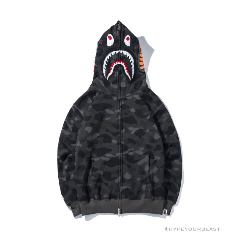BAPE Shark Head Classic Embroidered Camouflage Zip-Up Hoodie 'GREY'
