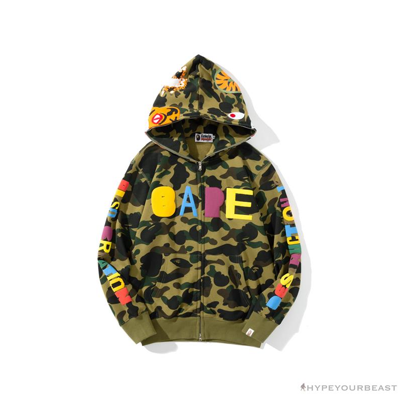 BAPE x Readymade Tiger Head Foam Camouflage Hoodie 'GREEN'