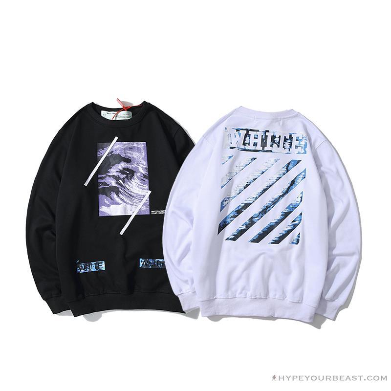 OFF-WHITE Classic Wave Oil Painting Cotton Terry Long Sleeve Shirt 'BLACK'