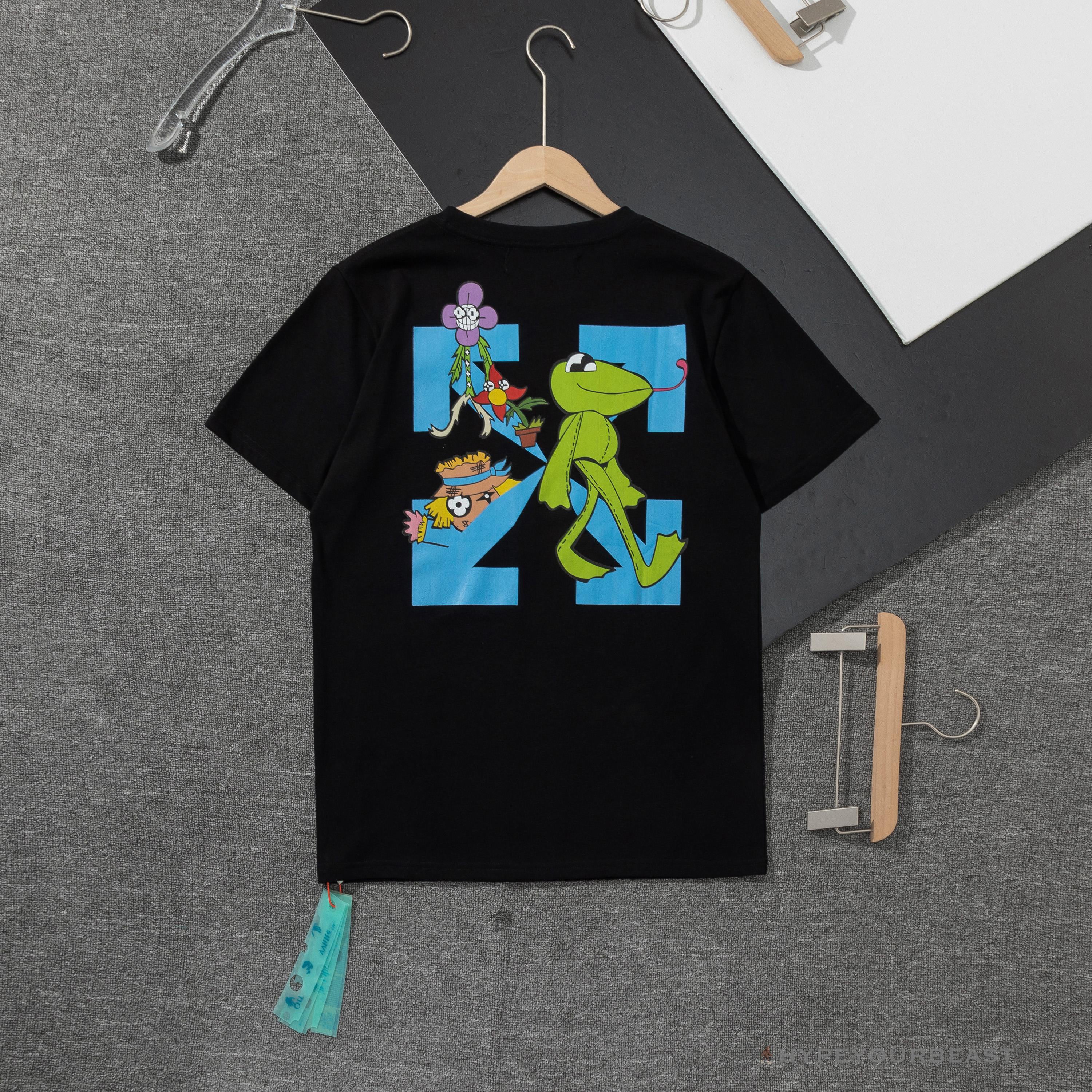 OFF-WHITE Floral and Frog Pattern Tee Shirt 'BLACK'
