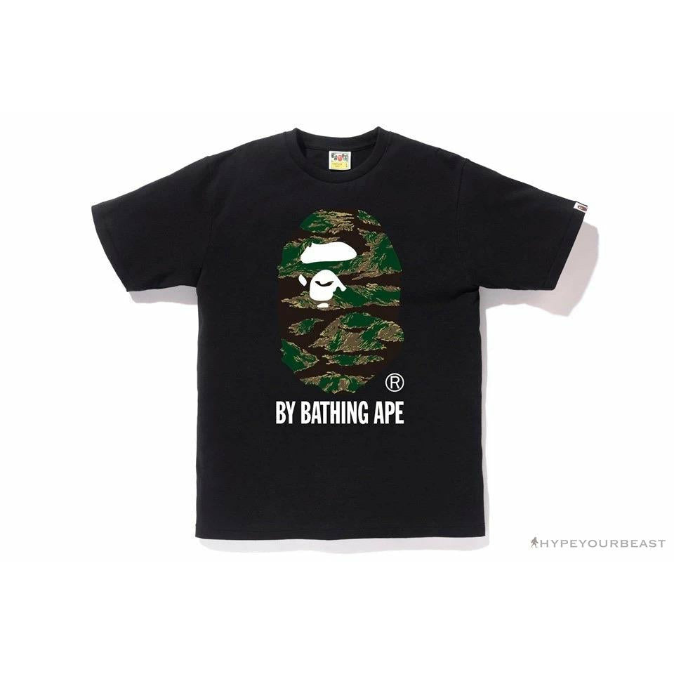 BAPE Tiger Pattern Camouflage Ape Man Initial Print Tee Shirt 'BLACK'