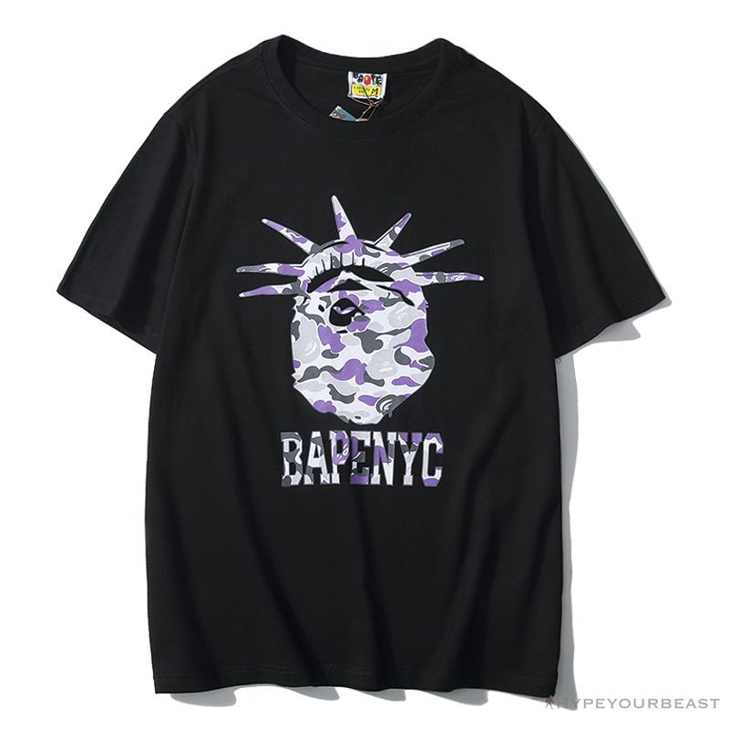 BAPE NYC New York Limited Purple Camouflage Ape Head Tee Shirt 'BLACK'