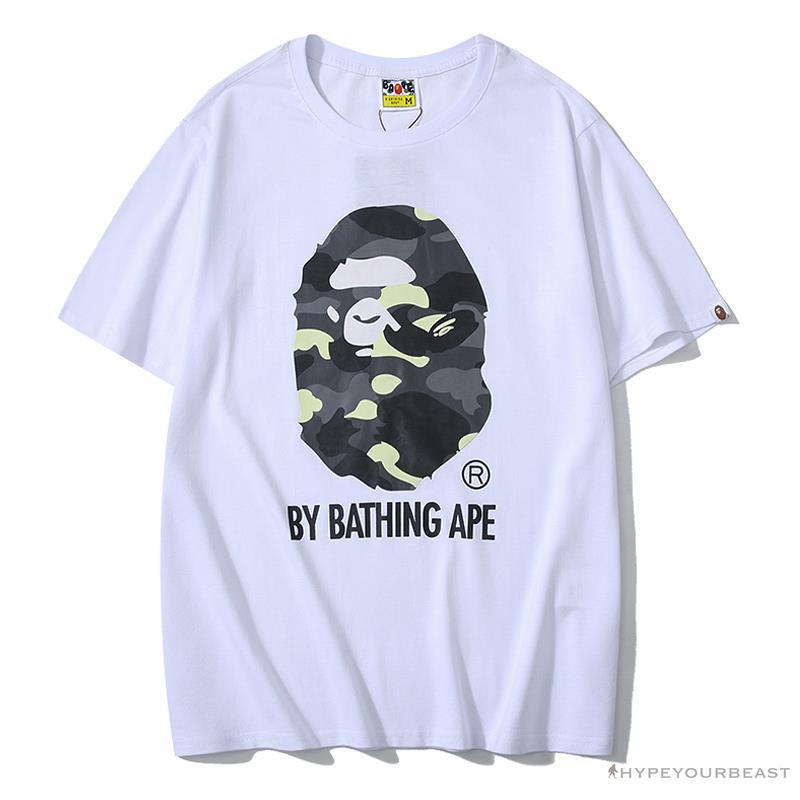 BAPE Luminous Spots Camouflage Great Ape Man Black Head Cotton Short Sleeve Tee Shirt 'WHITE'