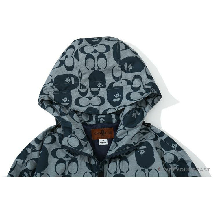 BAPE x COACH Co-Branded Grey-Blue Hoodie