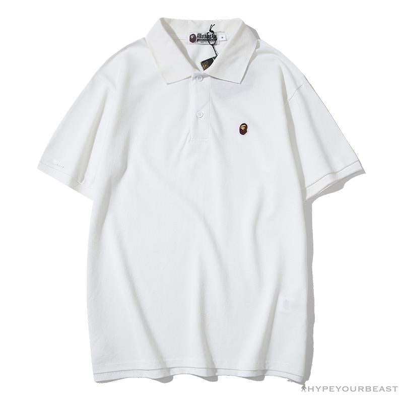 BAPE Solid Color Versatile Embroidered Ape Head Small Badge Polo Shirt 'WHITE'