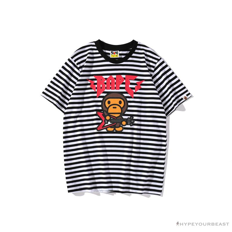 BAPE Baby Milo Rock Bass Player Striped Tee Shirt 'BLACK'
