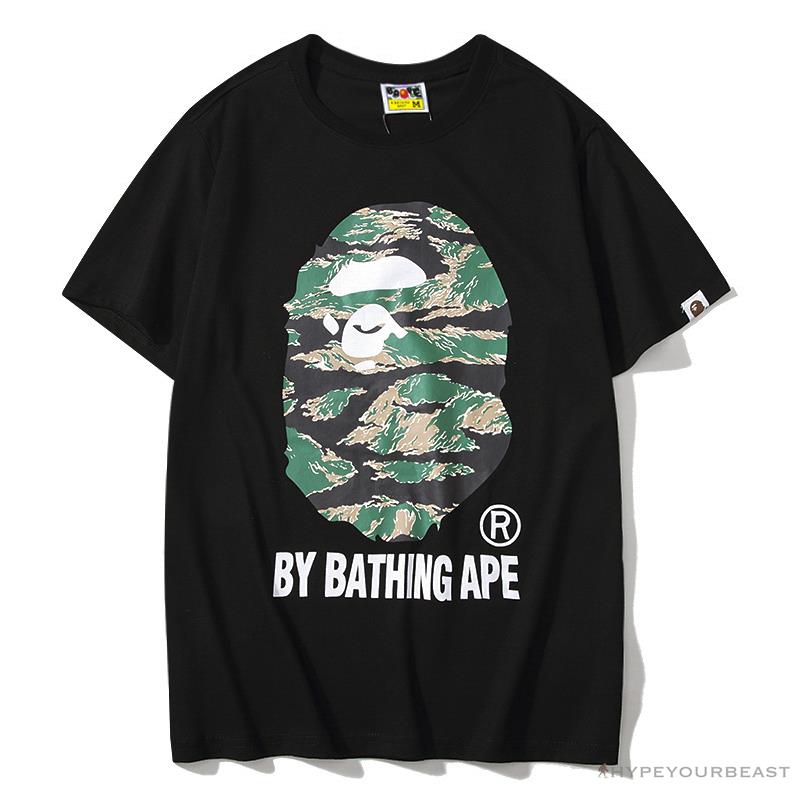 BAPE Tiger Pattern Camouflage Ape Man Initial Print Tee Shirt 'BLACK'