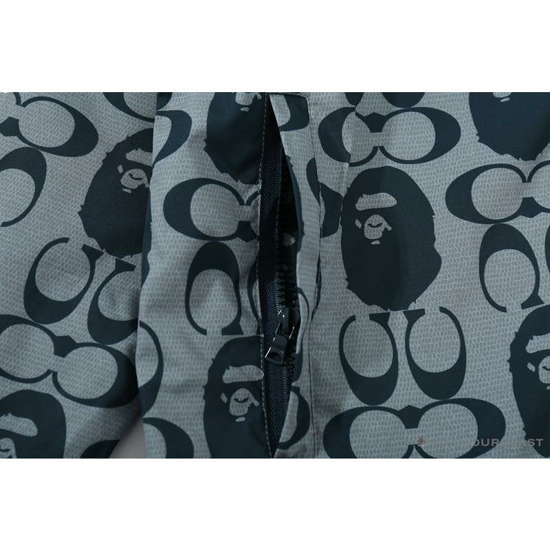 BAPE x COACH Co-Branded Grey-Blue Hoodie