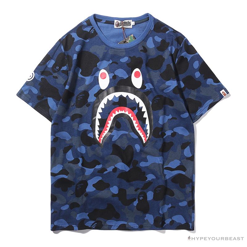 BAPE Camouflage Shark Head Classic Cotton Short Sleeve Tee Shirt 'BLUE'