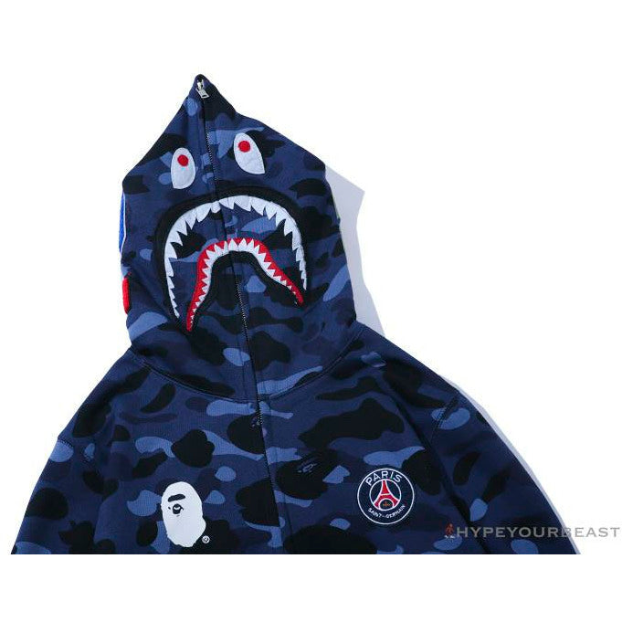BAPE x PSG Paris Saint-Germain Camouflage Blue Hoodie