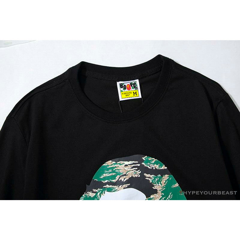 BAPE Tiger Pattern Camouflage Ape Man Initial Print Tee Shirt 'BLACK'