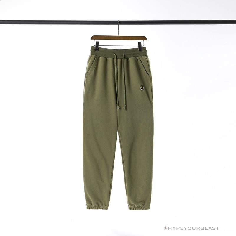 BAPE Classic Ape Head Embroidered Standard Cotton Terry Pants 'ARMY GREEN'