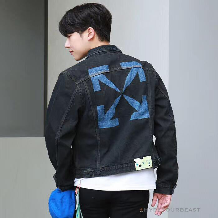 OFF-WHITE Autumn and Winter New ️Back Blue Arrow Wash Denim Jacket