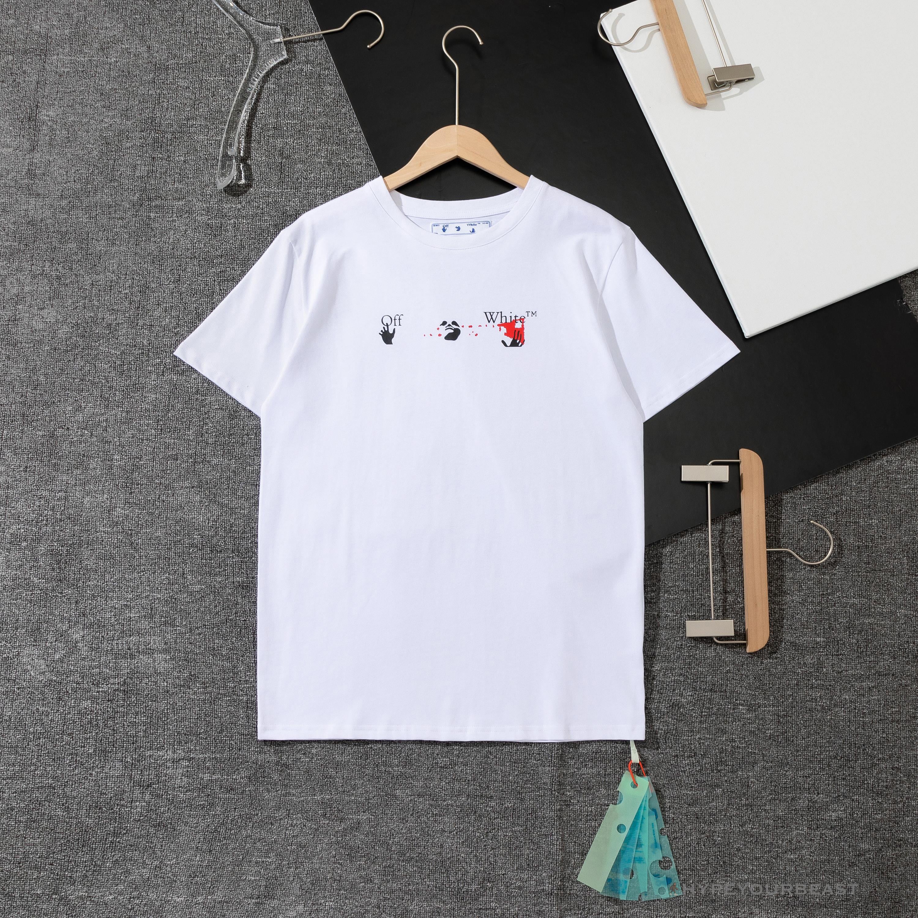 OFF-WHITE Acrylic Hand-Painted Graffiti Pattern Tee Shirt 'WHITE'