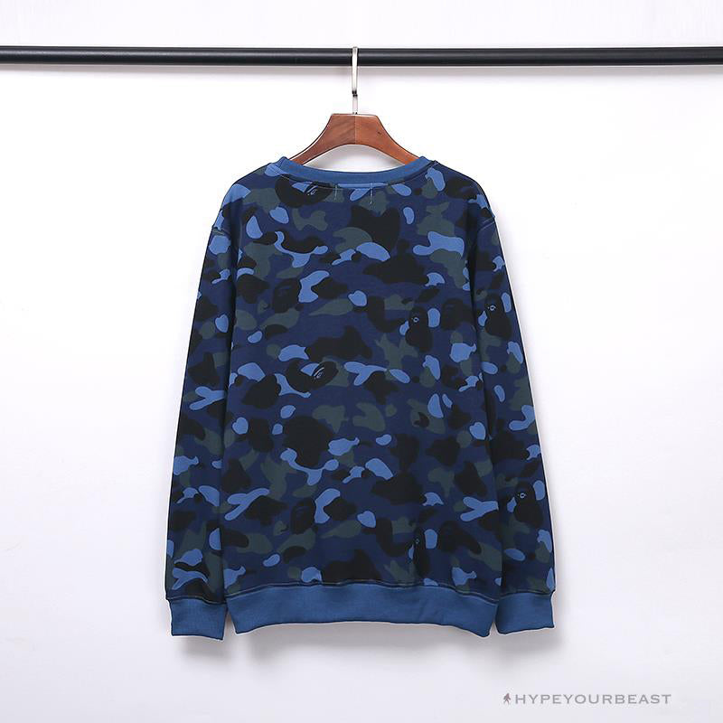 BAPE Classic Ape Head Embroidered Camouflage Long Sleeve Shirt 'BLUE'