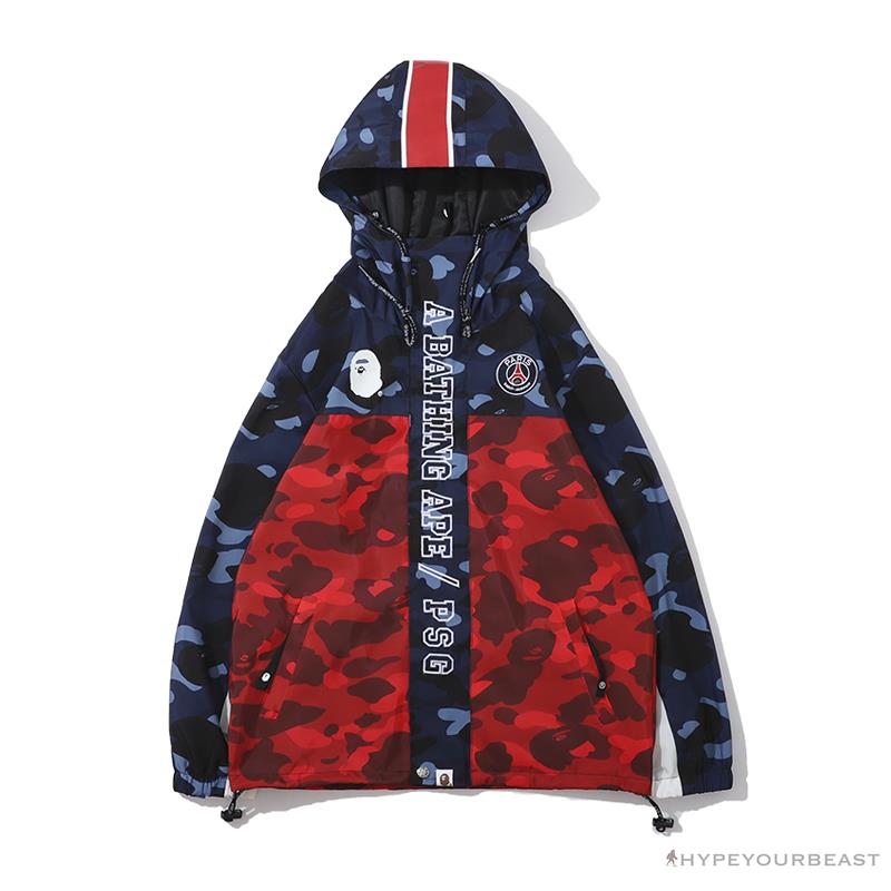 BAPE x PSG Paris Saint-Germain Camouflage Blue-Red Hoodie