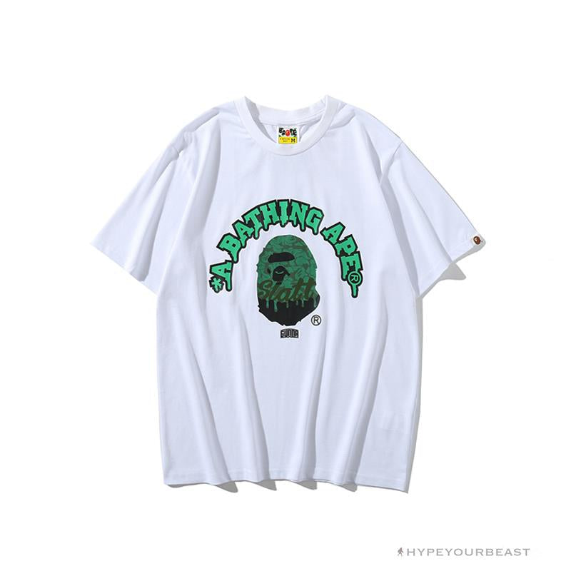 BAPE Paint Splash Green Camouflage Tee Shirt 'WHITE'